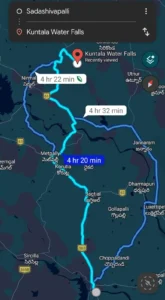 Karimnagar to kuntala waterfalls distance - map route